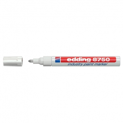 Textmarker Edding 345, varf 2-5 mm, portocaliu Marker permanent Edding 8750, cu vopsea, corp aluminiu, varf rotund, 2-4 mm, alb