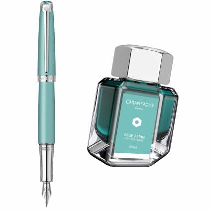 Seturi Instrumente de Scris Set Stilou 18k Nib + Calimara Caran Dache Leman Alpine Blue SRT