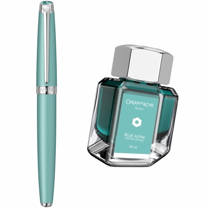 Seturi Instrumente de Scris Set Stilou 18k Nib + Calimara Caran Dache Leman Alpine Blue SRT
