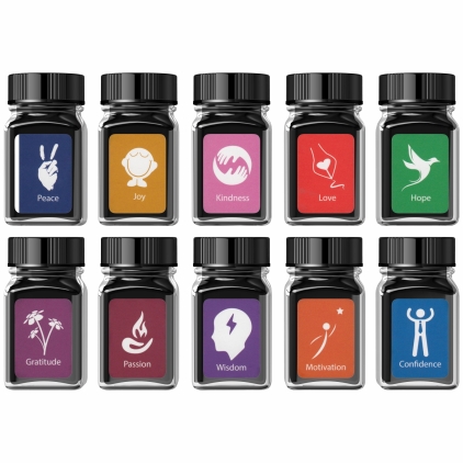 Stilou Sheaffer 100 Glossy Black NT Set 10 Calimara 30 ml Monteverde USA Emotions Assorted Colors
