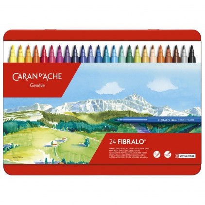 Marker Uscat pentru Sticla si Metal Caran dAche Chalk Dermo Yellow Set 24 Marker Fiber Coloring Carandache Fibralo Fibre