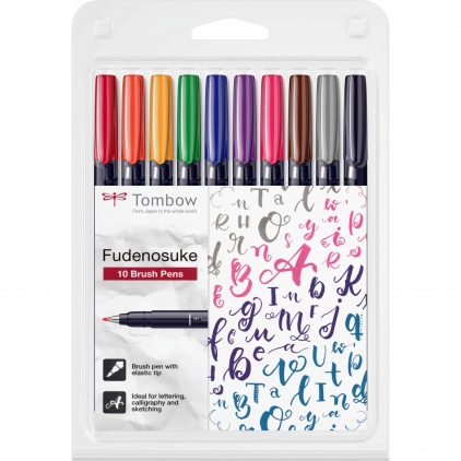 Set Standardgraph desen ornamente Set 10 Marker Caligrafic Hard Small Writing Tombow Fudenosuke Vivid Colors