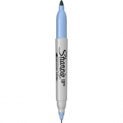 Marker Uscat pentru Sticla si Metal Caran dAche Chalk Dermo Blue Marker Permanent Bullet Sharpie Twin Tip Sky Blue