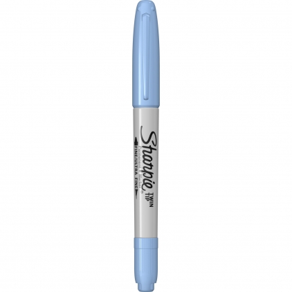 Marker Uscat pentru Sticla si Metal Caran dAche Chalk Dermo Blue Marker Permanent Bullet Sharpie Twin Tip Sky Blue