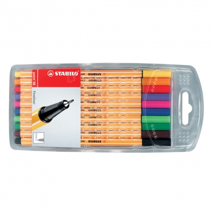 Liner Edding 88, corp plastic, varf 0.6 mm, negru Liner Stabilo Point 88, varf fetru, 0.4 mm, 10 culori/set (rosu, negru, albastru, verde, roz, mov, verde deschis, violet, orange, galben)