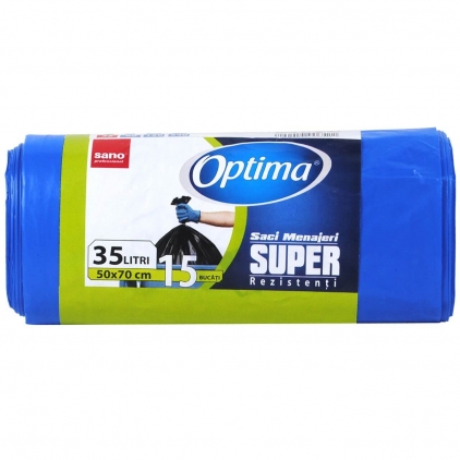 Saci menaj LDPE basic albastri, 60 L, 18 microni, 20 bucati/rola Saci menajeri LDPE albastri Sano Optima, 35 L, 50 x 70 cm, 22 micrpni, 15 saci/rola