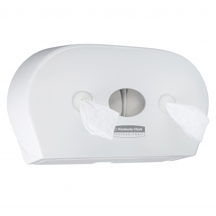 Rezerva sapun lichid, Kimberly-Clark, KimCare, 5 l Dispenser Kimberly-Clark Mini Twin, pentru hartie igienica cu derulare centrala, alb