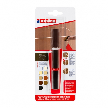 Marker permanent Edding OHP 140S, corp plastic, varf rotund, 0.3 mm, negru Kit Edding 8901, ceara pentru reparatii mobila, pin, blister