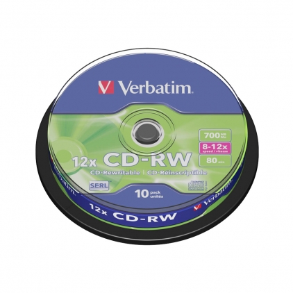 CD-R Verbatim, 52x, 700 MB, 25 bucati/cake CD-RW Verbatim, 12x, 700 MB, 10 bucati/spindle