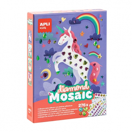 Joc creativ pompoane, APLI, tema animale, 102 coli Joc creativ mozaic de diamante, APLI, 4 modele