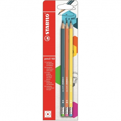 Markere pentru copii, Morocolor Primo, 8 buc/carton Set 3 creioane grafit tip HB 160, galben, portocaliu, petrol, cu radiera