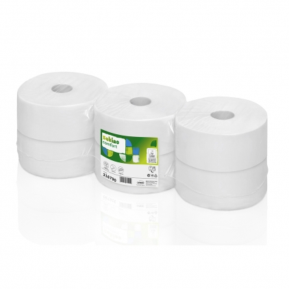 Rezerva hartie igienica Kimberly-Clark Hostess Bulk Pack, alba, 32 pachete/bax Rezerva hartie igienica Wepa Jumbo Comfort, alba, 2 straturi, 320 m/rola, 6 role/bax