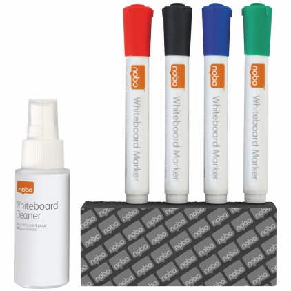 Set 10 magneti Westcott, d15 mm, galben, sustin 3/4 coli, 80g Kit pentru tabla NOBO, 4 markere diverse culori, burete magnetic, spray curatare 50 ml