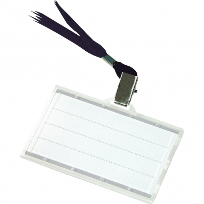 Suport ecuson Tarifold, 82.5 x 103 mm, transparent, 30 bucati/set Ecuson orizontal Donau, 85 x 50 mm, cu snur negru, 50 bucati/cutie