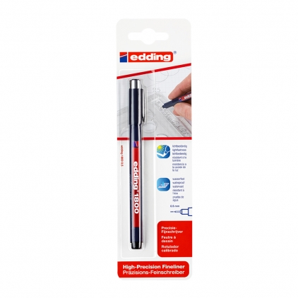Liner Edding 88, corp plastic, varf 0.6 mm, negru Liner Edding 1800 desen tehnic, varf 0.5 mm, negru, blister