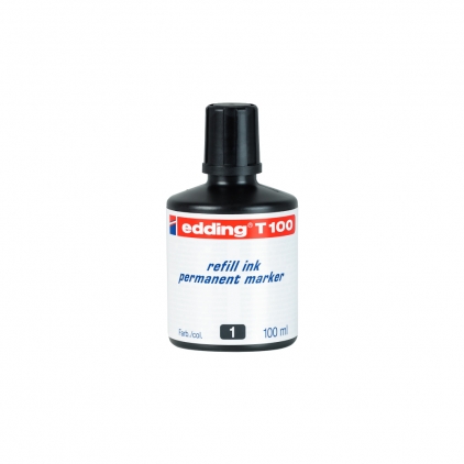 Marker permanent Edding No. 1, corp aluminiu, varf retezat, 1-5 mm, negru Tus Edding T100 pentru marker permanent, negru, 100ml