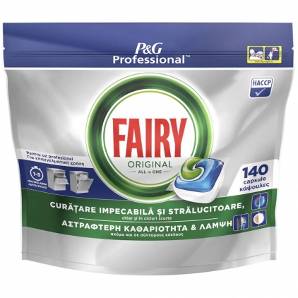 Solutie de clatire concentrata pentru masina de spalat vase FAIRY Professional, 10 l Capsule masina de spalat vase Fairy, 140 capsule