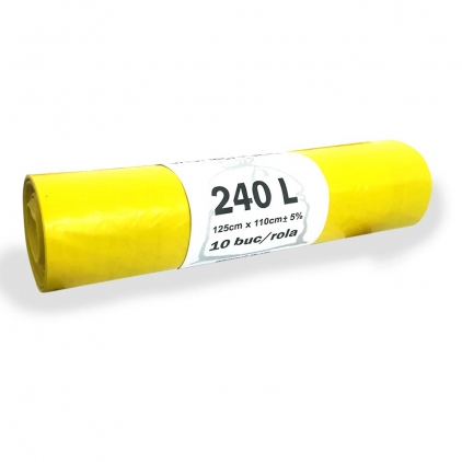 Saci menaj LDPE basic albastri, 60 L, 18 microni, 20 bucati/rola Saci menaj LDPE standard, galbeni, 240 litri, 29 microni, 10 saci/set