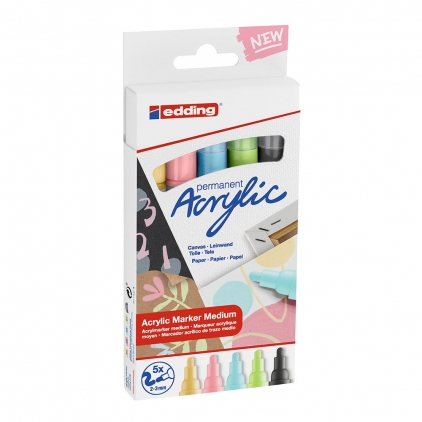 Set 12 rezerve stilou, blister, albastru standard Set markere acrilice Edding 5100, varf 2-3 mm, culori pastel, 5 bucati/set