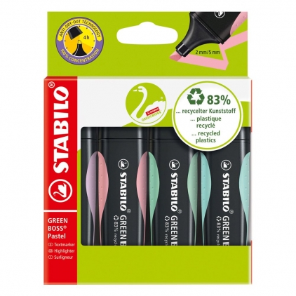 Set marker permanent Papermate, Sharpie, 4 culori, vivid Textmarker Stabilo Boss Green Pastel, 4 culori/set, etui carton