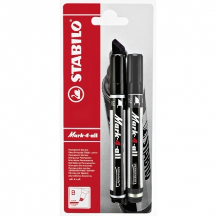 Set 12 creioane Apli Nordik, grafit HB, cu radiera Marker permermanent Stabilo Mark-4-all, 651, F, varf rotund, 1.5 ? 2.5 mm, set 2 bucati/blister, negru
