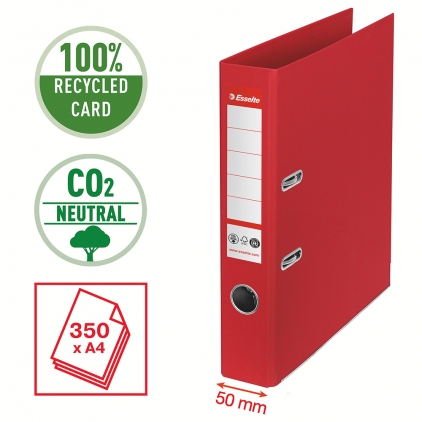 Biblioraft 7.5 cm Noki, negru Biblioraft Esselte No.1 Power Recycled, carton reciclat si reciclabil cu amprenta CO2 neutra, A4, 50 mm, rosu