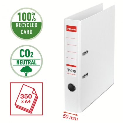 Biblioraft PP 5 cm Noki, verde Biblioraft Esselte No.1 Power Recycled, carton reciclat si reciclabil cu amprenta CO2 neutra, A4, 50 mm, alb