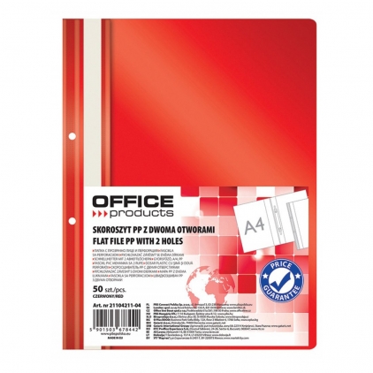 Dosar cu sina si 2 perforatii, portocaliu, 50 bucati/set Dosar cu sina si 2 perforatii Office Products, A4, plastic, 50 bucati/set, rosu