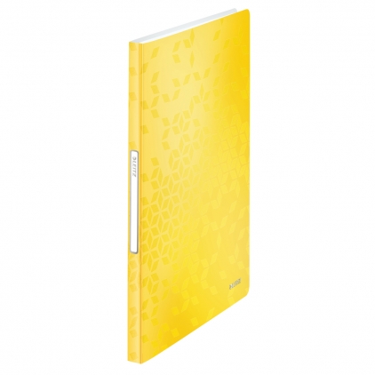 Mapa protectie, inchidere fermoar, tip penar, 8x18 cm Mapa de prezentare Leitz WOW, coperta moale, PP, A4, 40 de folii, galben