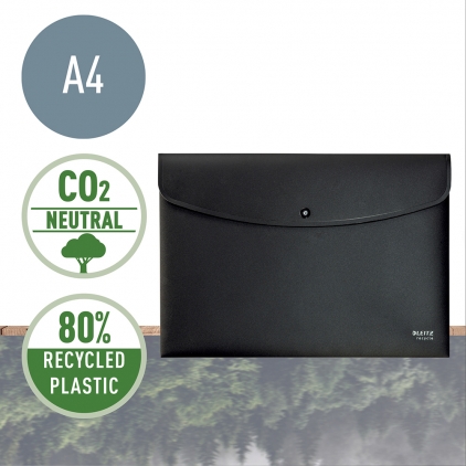 Mapa documente, A4, plastic, inchidere cu elastic, negru Mapa de protectie Leitz Recycle, cu capse, PP reciclat, A4, 60 coli, negru