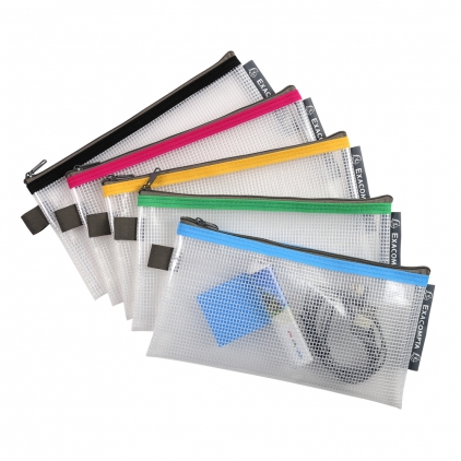 Mapa Esselte Economy din carton, cu elastic, albastru deschis Mapa protectie, inchidere fermoar, DL, 10x31 cm, transparent