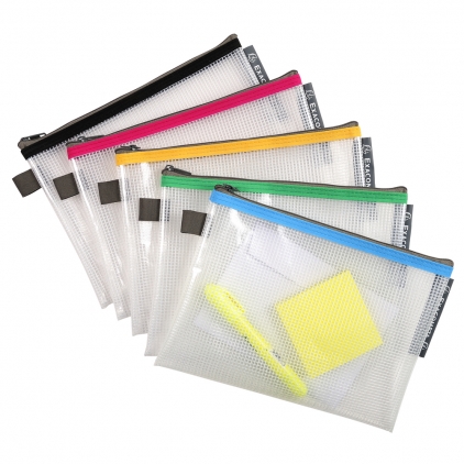 Mapa Esselte Economy din carton, cu elastic, albastru deschis Mapa protectie, inchidere fermoar, A5, transparent