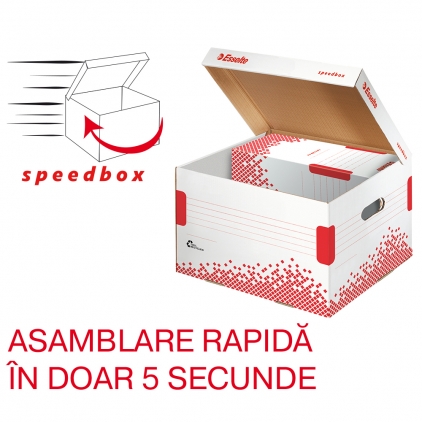 Alonje de mare capacitate Fellowes, plastic reciclat, rosu, 92 mm, 100 bucati/set Container de arhivare Esselte Speedbox cu capac L