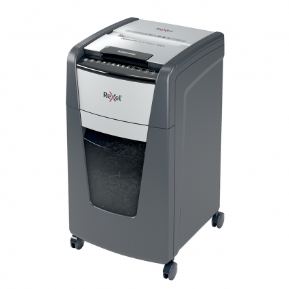 Distrugator de documente, Fellowes Powershred P-25S, straight-cut Distrugator documente automat REXEL OPTIMUM 300X, P4, cross-cut (confeti), 300 coli, cos 60l, negru-gri