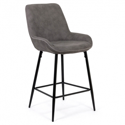 Scaun de bar fix din piele ecologica si picioare din otel ABS 146 gri