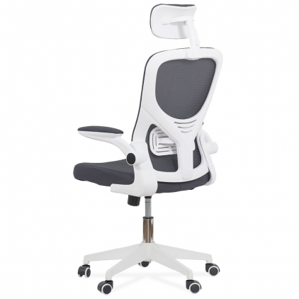 Scaun de birou din mesh cu tetiera si suport picioare OFF 430 roz Scaun de birou ergonomic cu spatar inalt, suport lombar si cotiere rabatabile OFF 336 gri