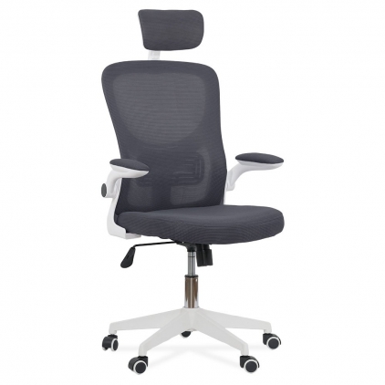 Scaun de birou din mesh cu tetiera si suport picioare OFF 430 roz Scaun de birou ergonomic cu spatar inalt, suport lombar si cotiere rabatabile OFF 336 gri