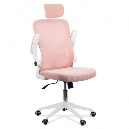 Scaun de birou pentru gaming din mesh si suport picioare OFF 427 gri Scaun de birou ergonomic cu spatar inalt, suport lombar si cotiere rabatabile OFF 336 roz