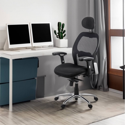Scaune directoriale OFF 802 alb Scaun de birou ergonomic cu suport lombar si cotiere reglabile SYYT 9513 negru