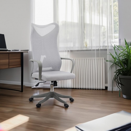 Scaune directoriale OFF 802 alb Scaun de birou ergonomic cu suport lombar si spatar inalt OFF 634 gri
