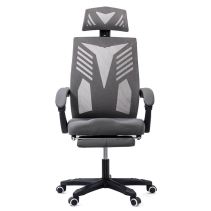 Scaun gaming textil cu cotiere 4D si suport lombar integrat OFF 297 gri Scaun de birou pentru gaming din mesh si suport picioare OFF 427 gri
