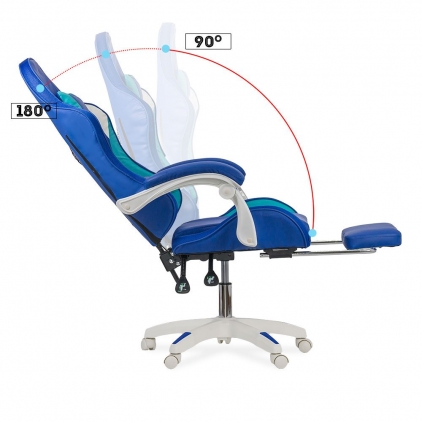 Scaun de birou din catifea rotativ OFF 334 verde Scaun gaming cu iluminare RGB si suport pentru picioare OFF 298 albastru