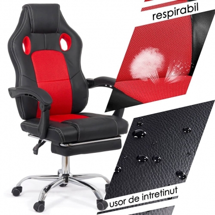 Scaune directoriale OFF 315 - rezistent pana la 150 Kg negru  Scaun Gaming de birou cu suport de picioare OFF 3091 rosu