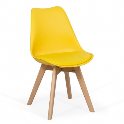 Scaun dining din catifea BUC 257 bej Scaun living BUC 242 galben