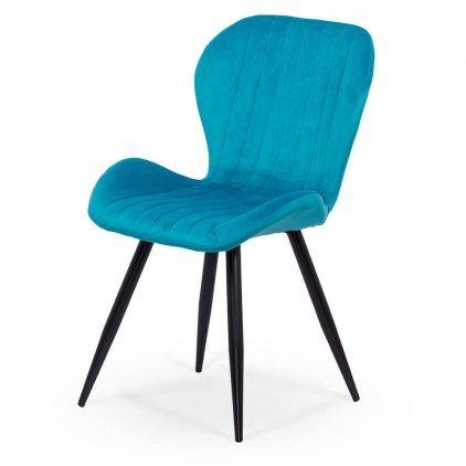 Scaun dining gri din boucle cu cadru negru fix BUC 281 Scaun living din catifea BUC 248U turcoaz