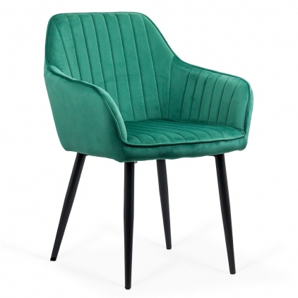 Scaun dining gri din boucle cu cadru negru fix BUC 281 Scaun living din catifea cu picioare metalice negre BUC 259 verde
