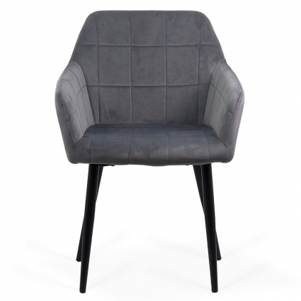 Scaun de bucatarie din catifea si cadru negru BUC 263V gri Scaun living din catifea cu picioare metalice negre BUC 260 gri
