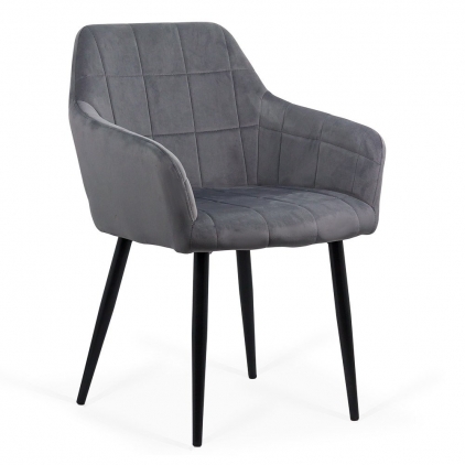 Scaun de bucatarie din catifea si cadru negru BUC 263V gri Scaun living din catifea cu picioare metalice negre BUC 260 gri