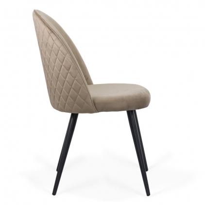 Scaun dining gri din boucle cu cadru negru fix BUC 281 scaun living din catifea cu picioare negre BUC 207 bej