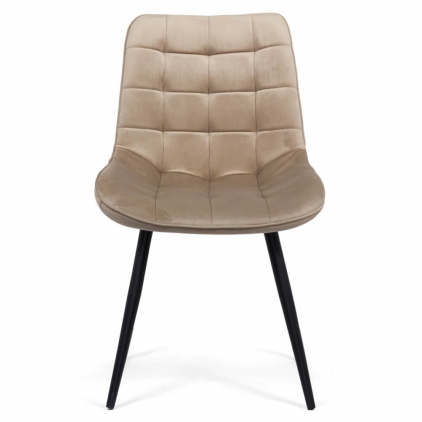 Scaun dining gri din boucle cu cadru negru fix BUC 281 Scaun living din catifea si cadrul metalic  BUC 206 bej